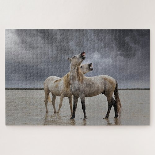 Pair of Camargue Horse Stallions Southern France Jigsaw Puzzle