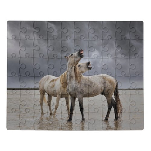 Pair of Camargue Horse Stallions Southern France Jigsaw Puzzle