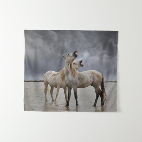 Pair of Camargue Horse Stallions Southern France Tapestry