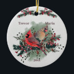 Pair of Cardinals 1st Christmas Together Ceramic Ornament<br><div class="desc">There is just something about Northern Cardinals that evoke the spirit of Christmas. A pair of them will do that even more so. And a bonded pair is the perfect representation of a couple celebrating their first Christmas together! I took one of my beautiful, Cardinal photos and turned it into...</div>