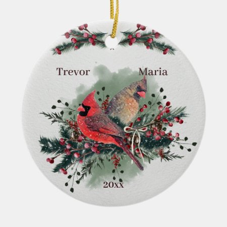 Pair Of Cardinals 1st Christmas Together Ceramic Ornament