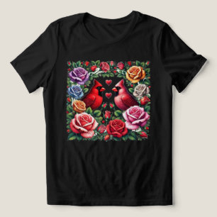 Pair of Cardinals Amid Vibrant Roses Tri-Blend Shirt