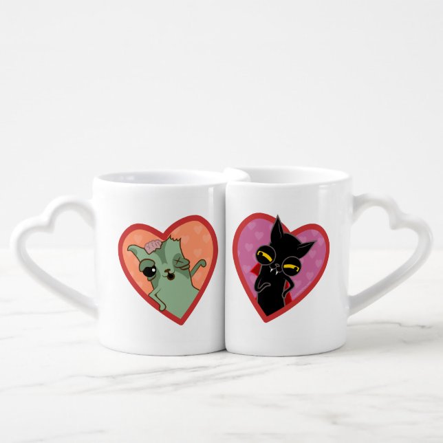 Pair of cat cups zombie and Drácula (Front Nesting)