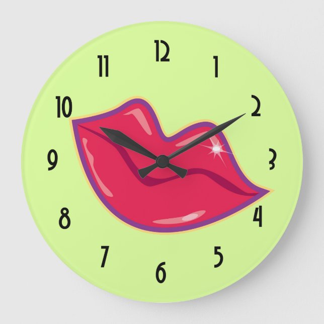 Pair of Cherry Red Lips Large Clock (Front)