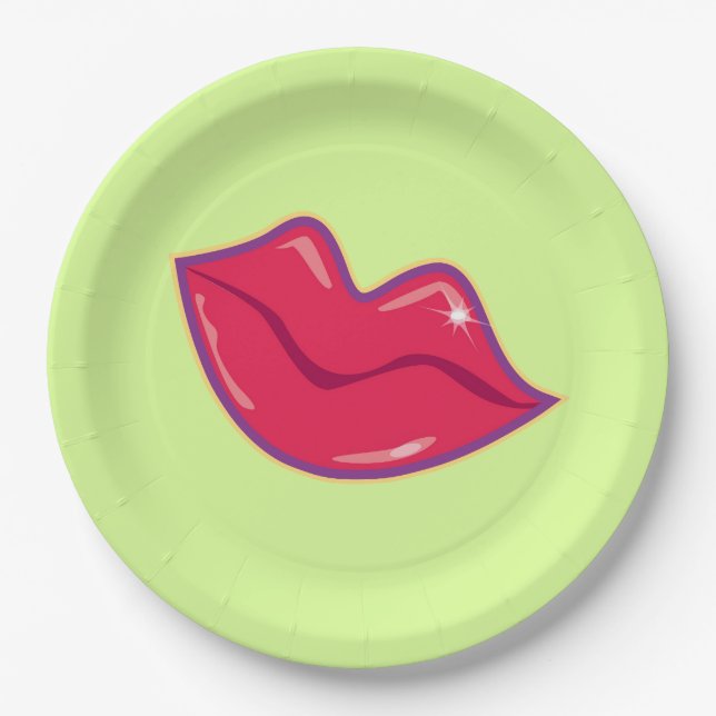 Pair of Cherry Red Lips Paper Plates (Front)