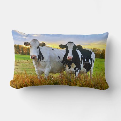Pair of Cows in the Pasture Lumbar Pillow