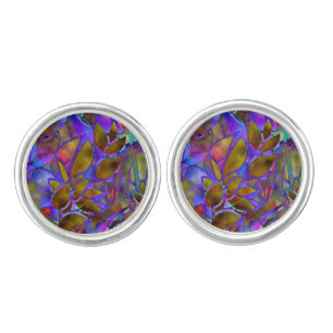Pair of Cufflinks Floral Abstract Stained Glass