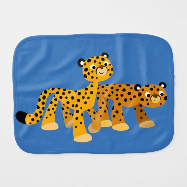 Pair of Cute Cartoon Cheetahs Burp Cloth (Front Horizontal)
