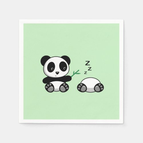 Pair of Cute Little Pandas on Green Napkins