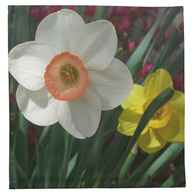 Pair of Daffodils Pink and Yellow Spring Flowers Cloth Napkin (Front)