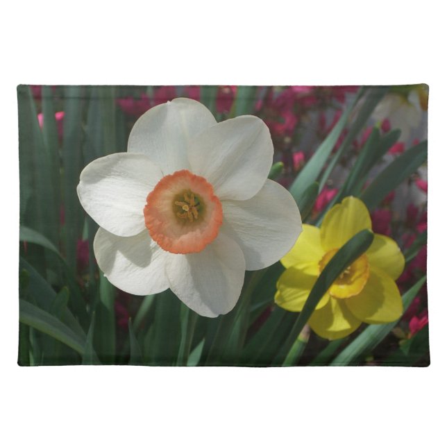 Pair of Daffodils Pink and Yellow Spring Flowers Cloth Placemat (Front)