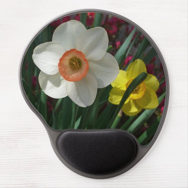 Pair of Daffodils Pink and Yellow Spring Flowers Gel Mouse Pad (Front)