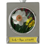 Pair of Daffodils Pink and Yellow Spring Flowers Silver Plated Banner Ornament