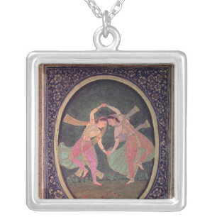 Pair of dancing girls performing a Kathak Silver Plated Necklace