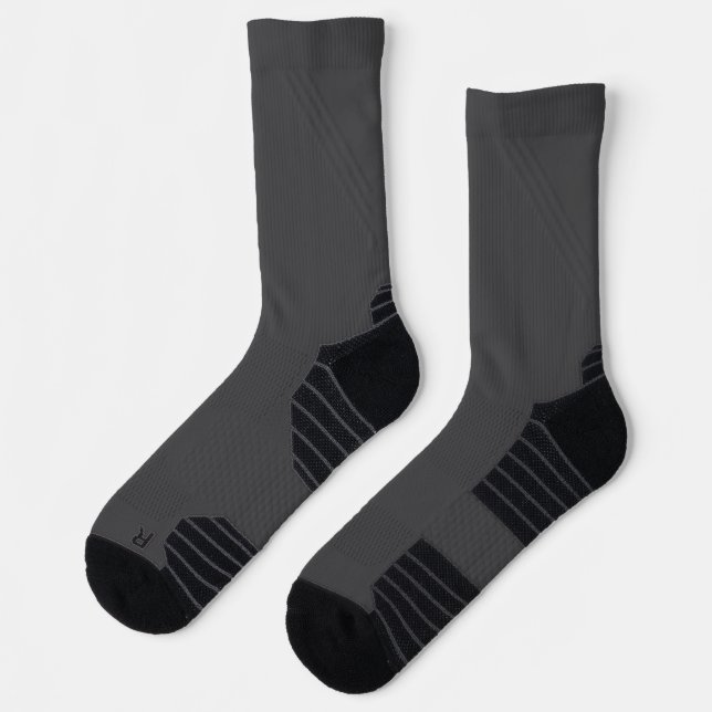 pair of dark gray/black crew-length socks (Left)