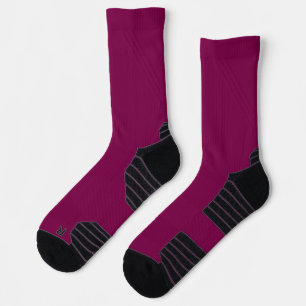 Pair of deep magenta socks with black toes