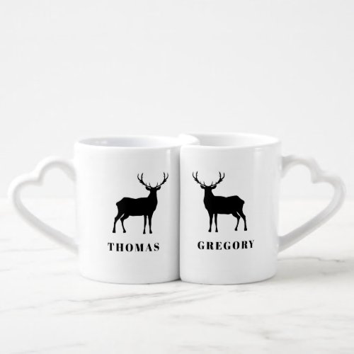 Pair of Deer Bucks Gay Couple Add Names Coffee Mug Set
