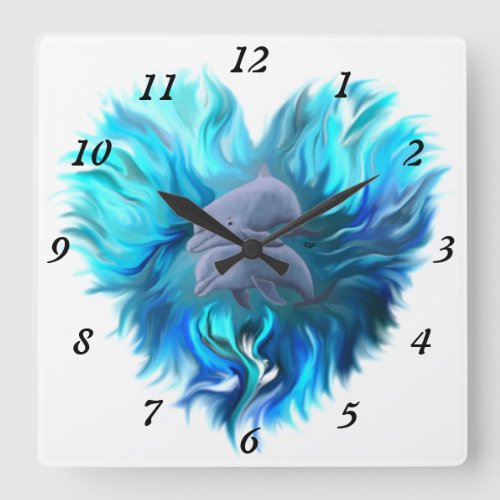 Pair of Dolphins Square Wall Clock