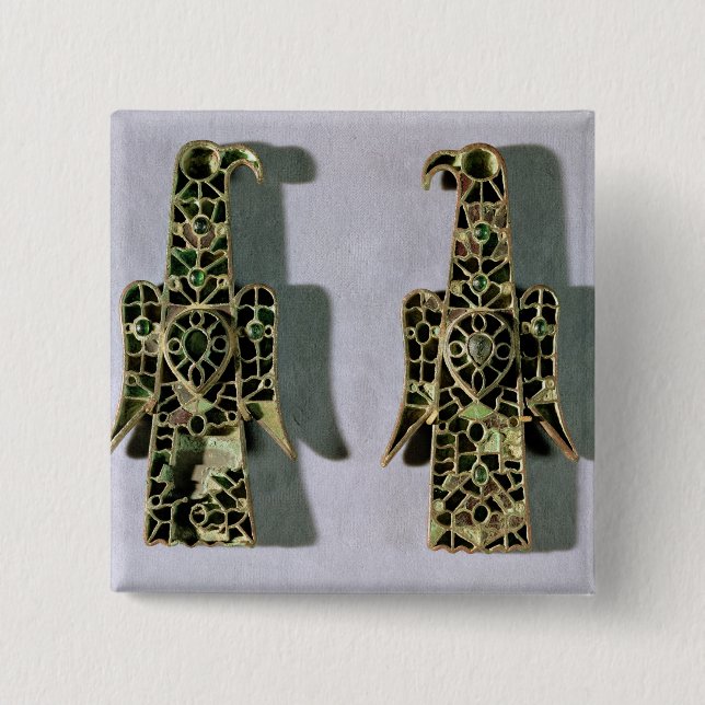 Pair of Eagle-Shaped Brooches (metal and enamel) Pinback Button (Front)