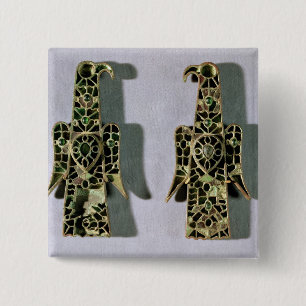 Pair of Eagle-Shaped Brooches (metal and enamel) Pinback Button