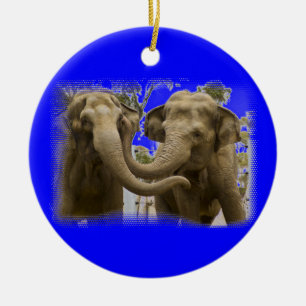 Pair of Elephants Blue Ceramic Ornament
