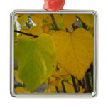 Pair of Fall Redbud Leaves Autumn Photography Metal Ornament