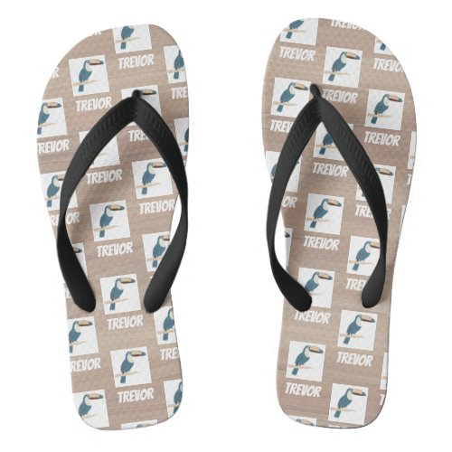 Pair of Flip Flops Retro Tiki Parrot Personalized Flip Flops