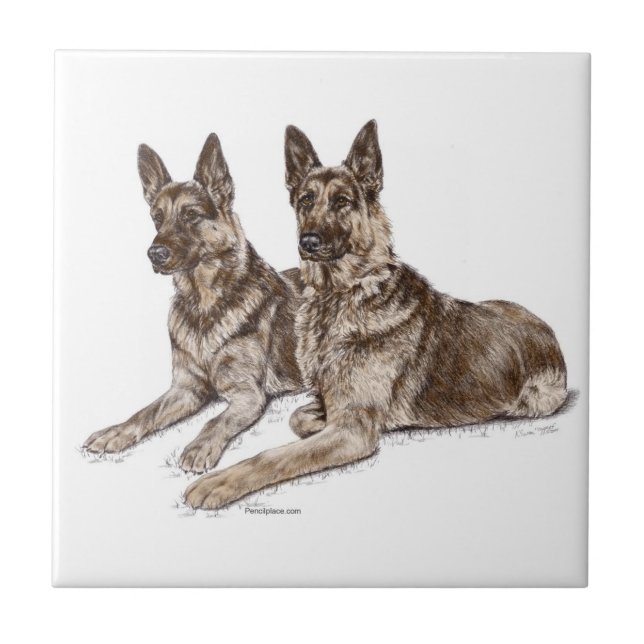 Pair of German Shepherd Dogs Ceramic Tile (Front)