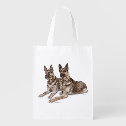 Pair of German Shepherd Dogs Reusable Grocery Bag