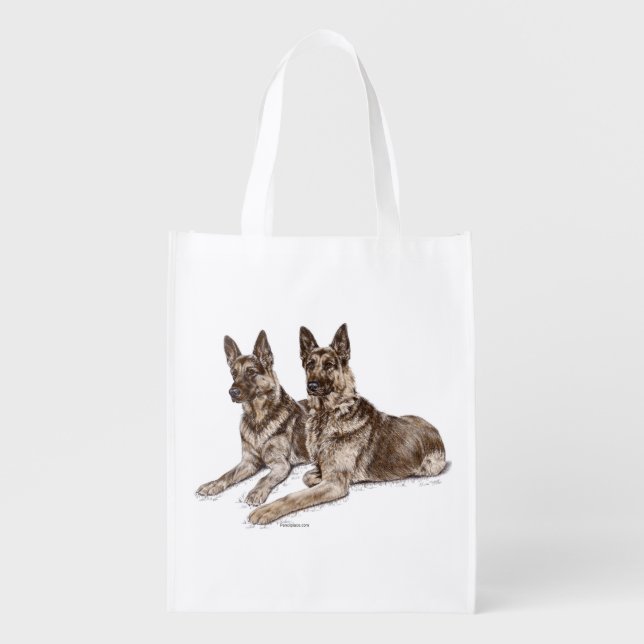 Pair of German Shepherd Dogs Reusable Grocery Bag (Front)