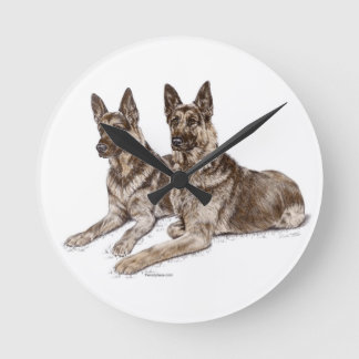 Pair of German Shepherd Dogs Round Clock