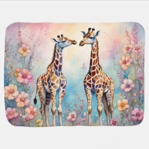 Pair of Giraffes In a Pastel Garden Baby Blanket