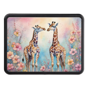 Pair of Giraffes In a Pastel Garden Hitch Cover