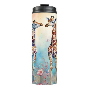 Pair of Giraffes in Love in a Pastel Garden Thermal Tumbler
