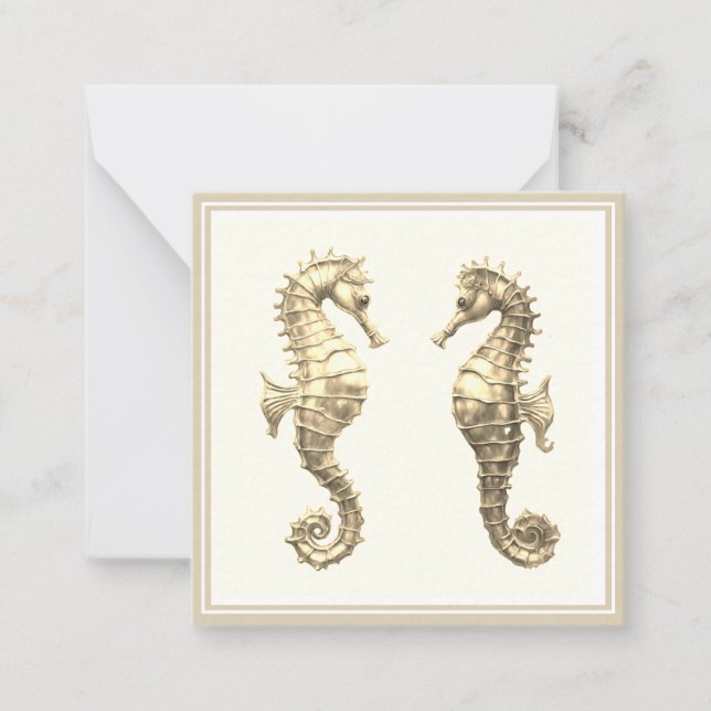 Pair of Golden Seahorses Sea Ocean Animal Wildlife Note Card (Front)