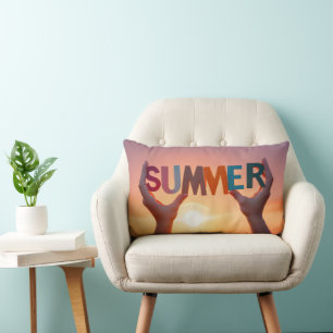 Pair of Hands Holding Summer Text Lumbar Pillow