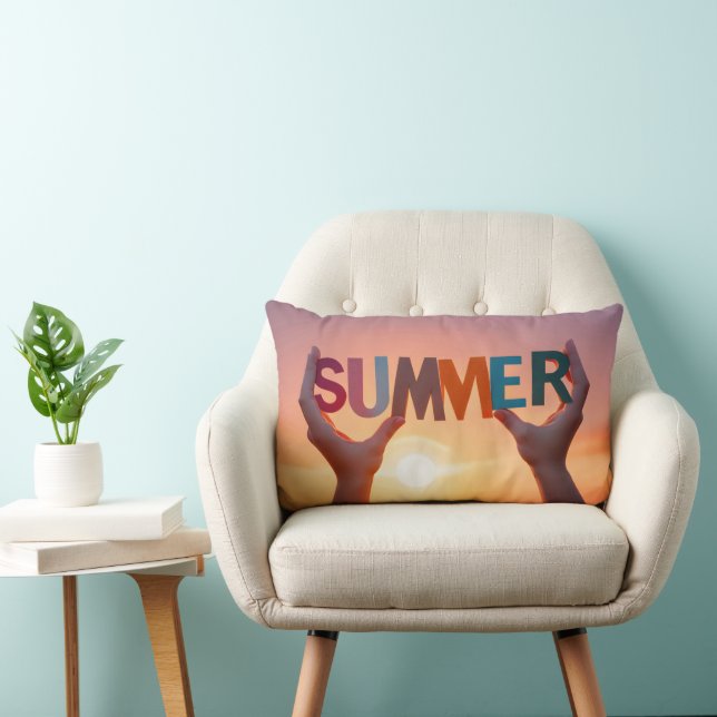 Pair of Hands Holding Summer Text  Lumbar Pillow (Chair)