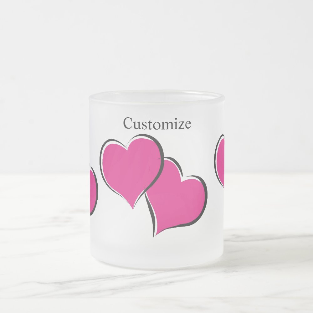 Discover pair of hearts frosted glass coffee mug