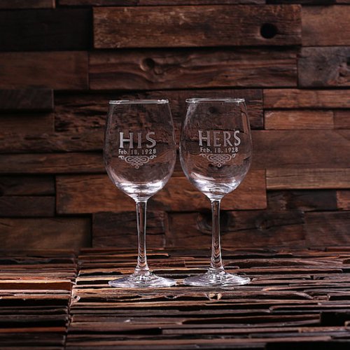Pair of High Quality His  Hers Large Wine Glasses