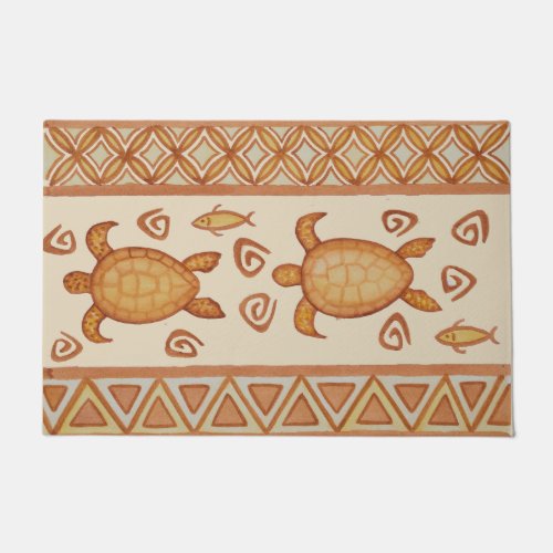 Pair of Honu Hawaiian Sea Turtle tribal Door Mat