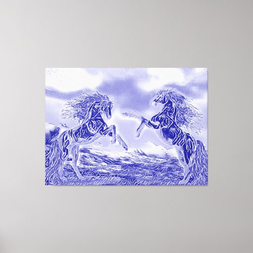 Pair Of Horses in Blue  White V3 Canvas Print