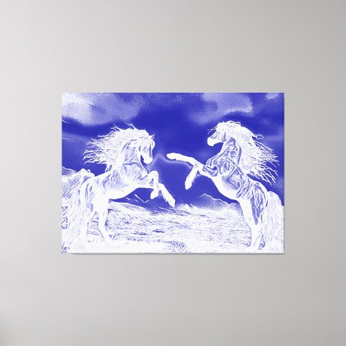 Pair Of Horses in Blue  White V4 Canvas Print