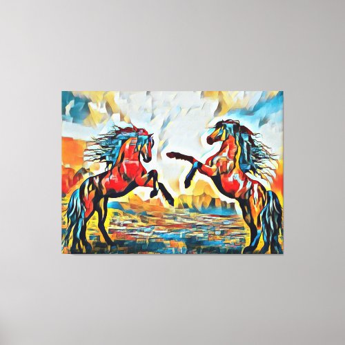 Pair Of Horses in Street Art Style Canvas Print