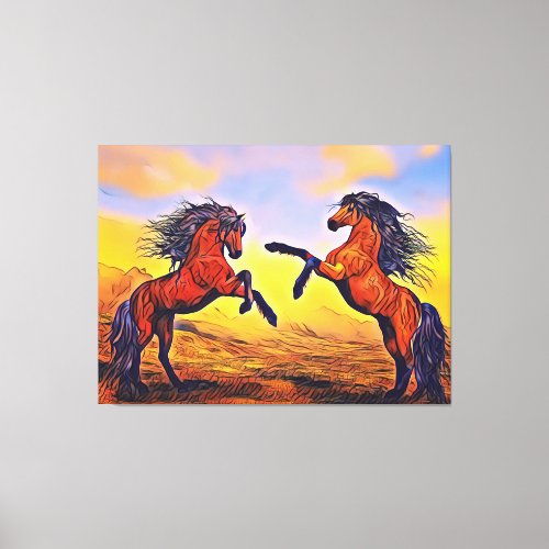 Pair of Horses Painting Canvas Print