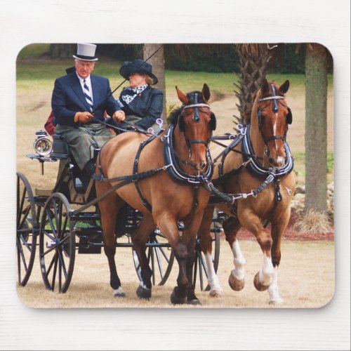 pair of horses pulling carriage mouse pad