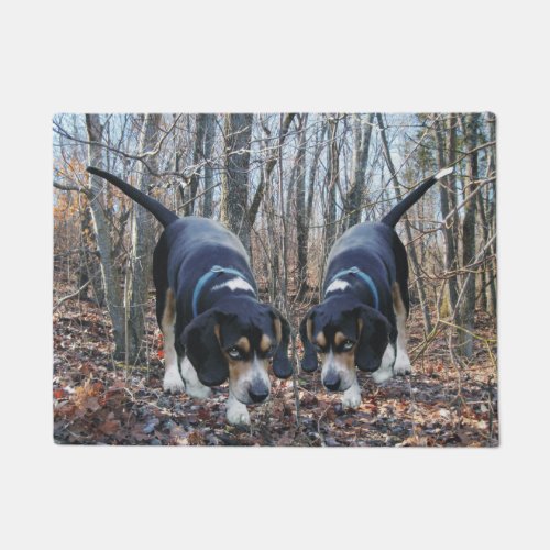 Pair of Hunting Beagles In The Woods Door Mat