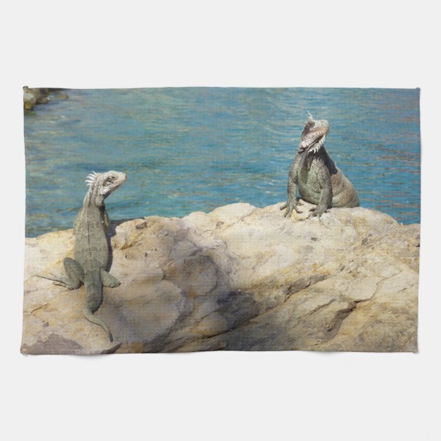 Pair of Iguanas Tropical Wildlife Photography Towel (Horizontal)