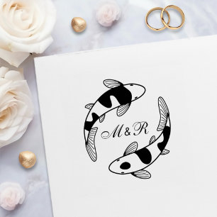 Pair of Japanese Koi Fish Wedding Monogram Self-inking Stamp