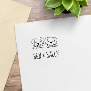 Pair of Labrador Dogs Custom Names Rubber Stamp
