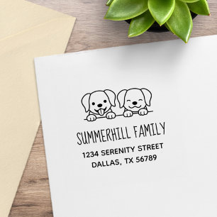 Pair of Labrador Dogs Peeking Family Address 2 Rubber Stamp